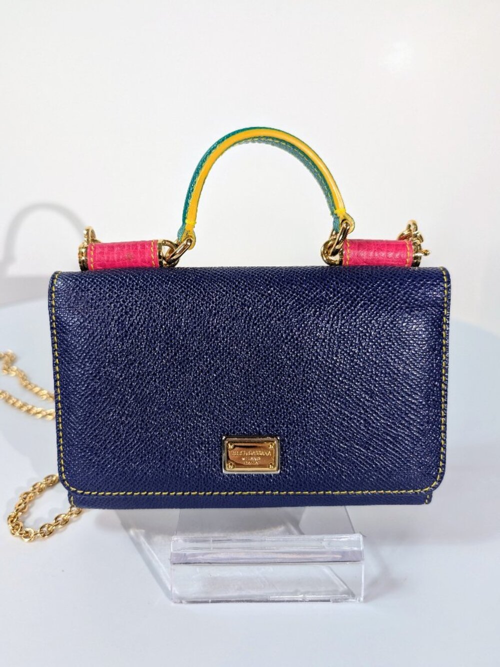 Dolce & Gabbana Blue and Pink Dauphine Leather Wallet on Chain